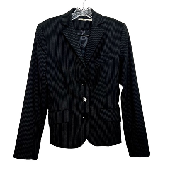 Max Studio Women Black Wool Pinstripe Blazer Jacket, Size 4 - Picture 3 of 17